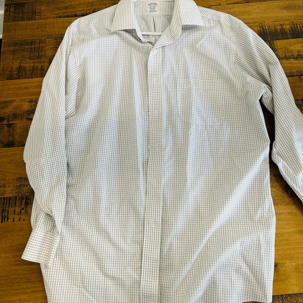 Brooks Brothers Men's White Checkered Shirt